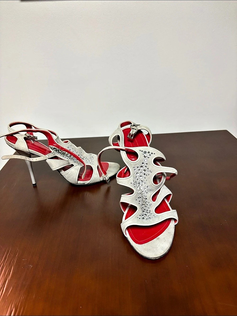 Embellished Sandals in Silver & Red